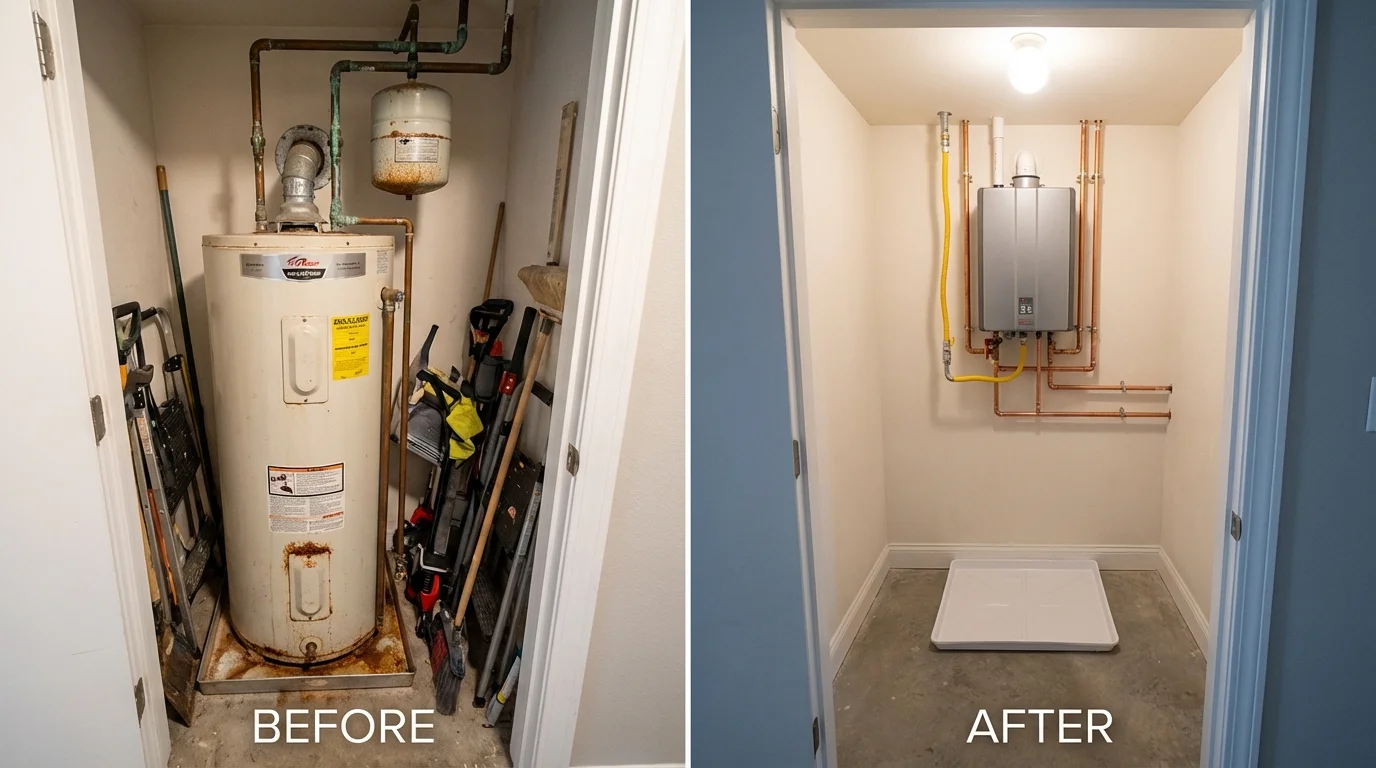 Tank water heater versus wall-mounted tankless unit comparison for McLoud, OK homeowners