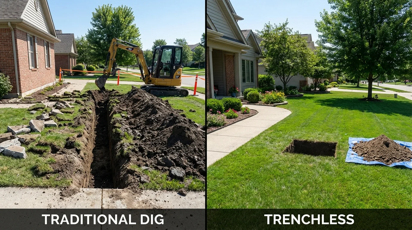 Trenchless sewer repair with minimal yard damage versus traditional excavation in McLoud, OK